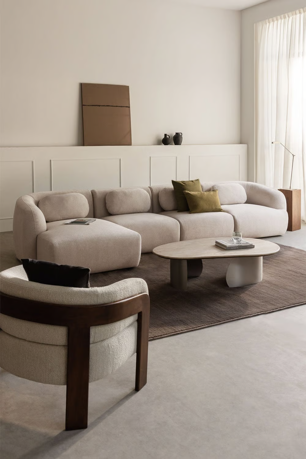 UV HOME 4-piece left modular chaise longue sofa in chenille Coquette