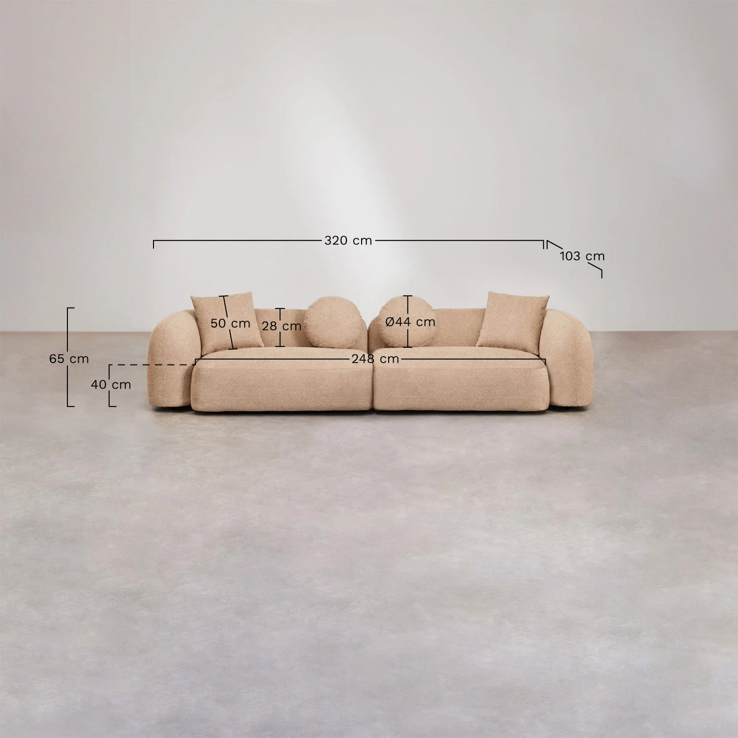 UV HOME Living room set with 2-piece modular sofa and armchair in Coco chenille