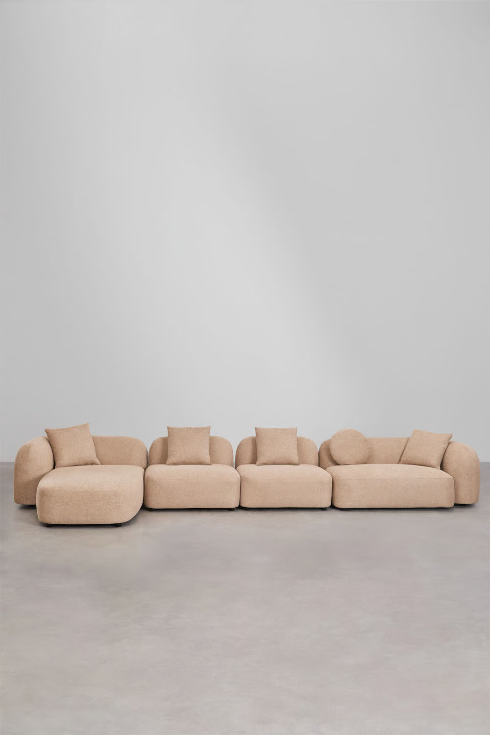 UV HOME Modular 4-piece chaise longue sofa left in Coco chenille