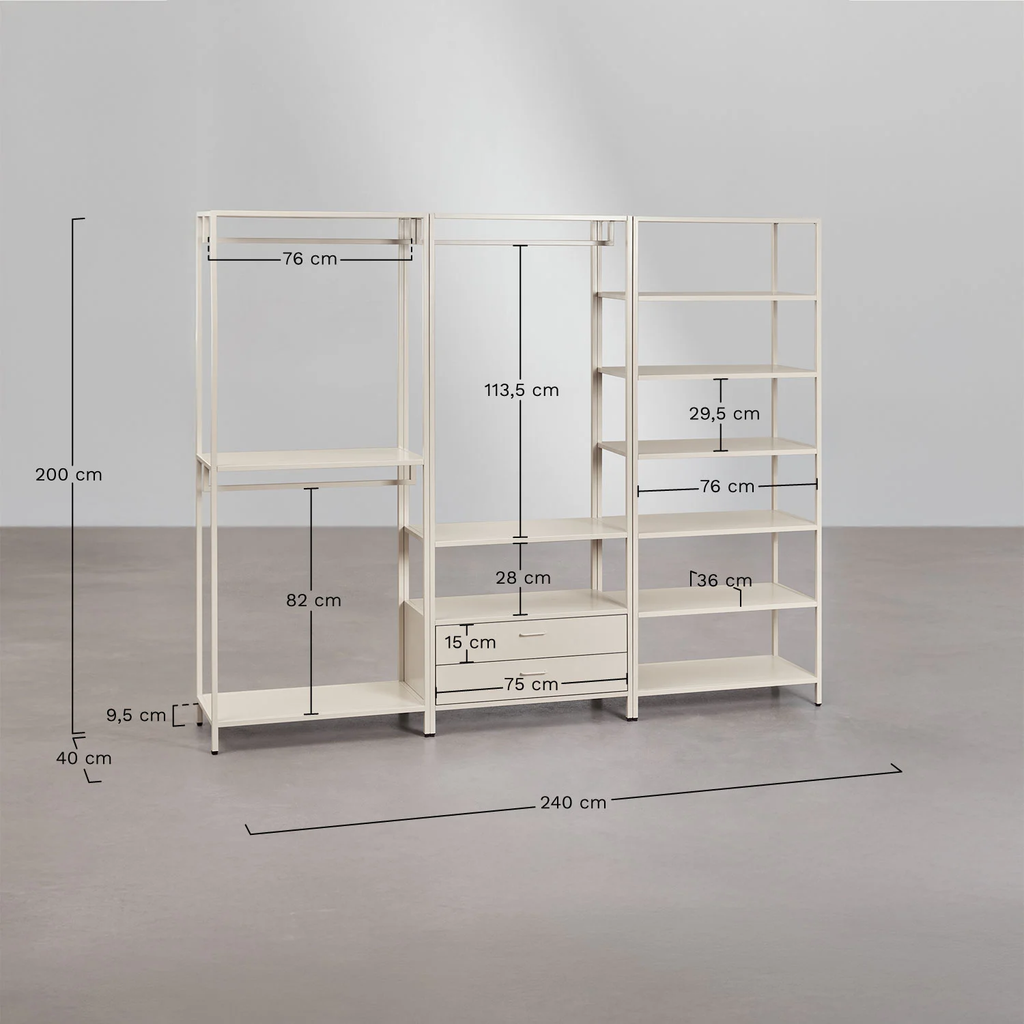 UV HOME Janine 3-Piece Open Modular Wardrobe with Steel Shelves