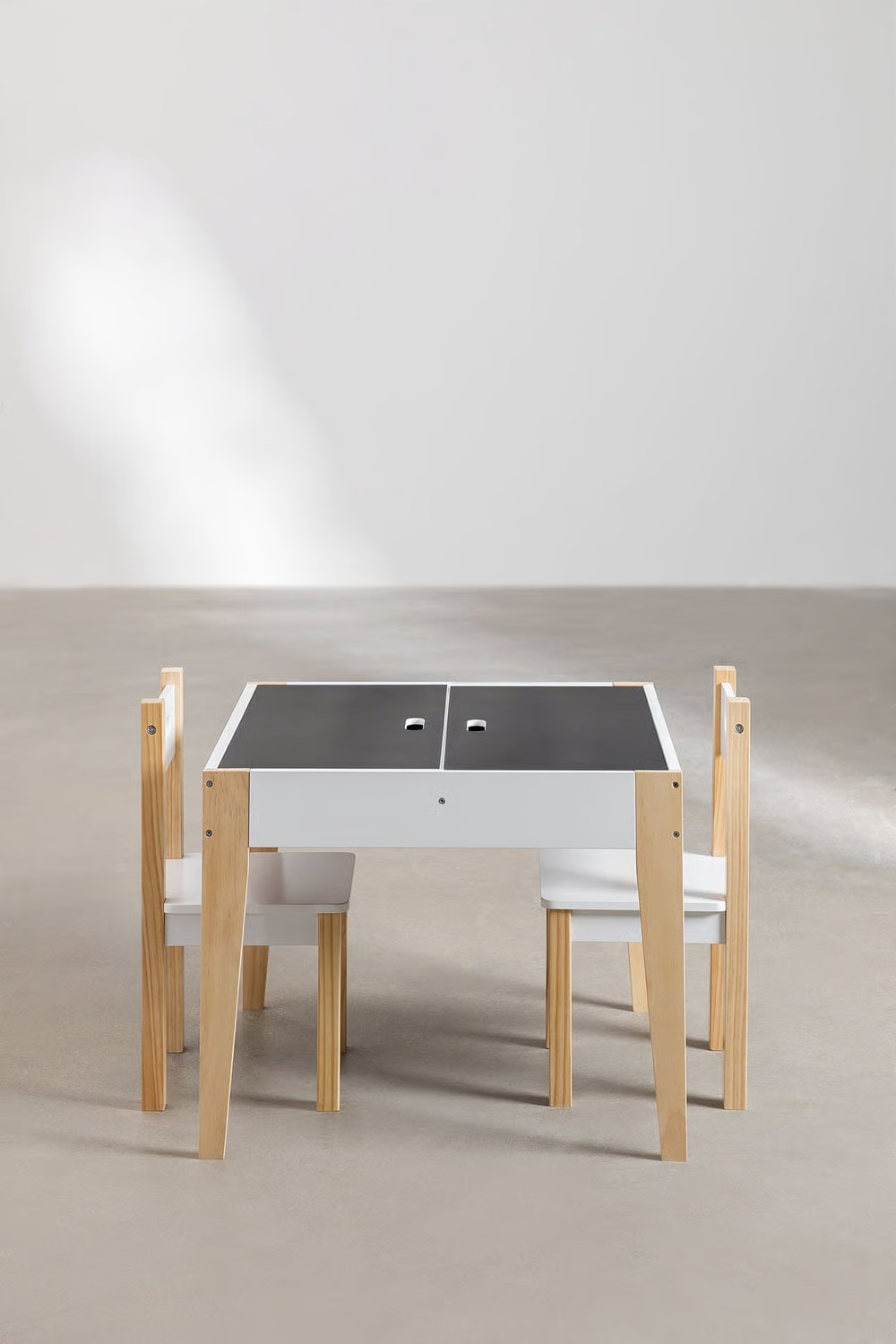 UV Home Set of chalk table with storage and 2 chairs in MDF and pine wood Belfy Kids