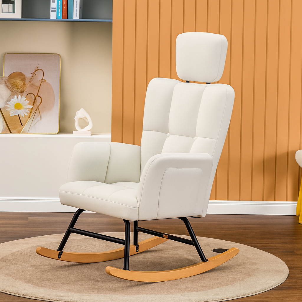 UV Home Modern Upholstered Rocking Chair with Headrest