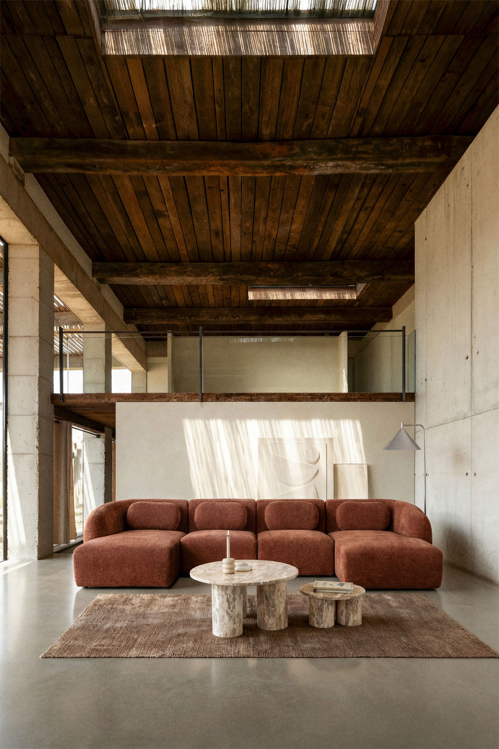UV HOME Modular sofa with double chaise longue of 4 pieces in chenille Coquette