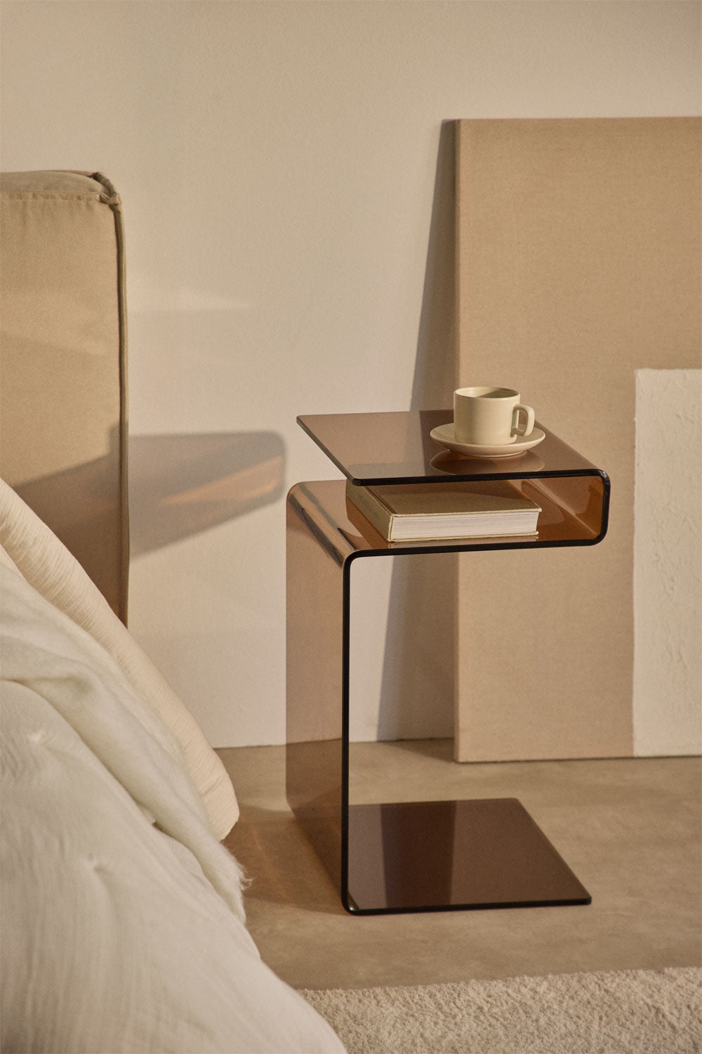 UV HOME Diora Rectangular Tempered Glass Bedside Table 40x35 cm