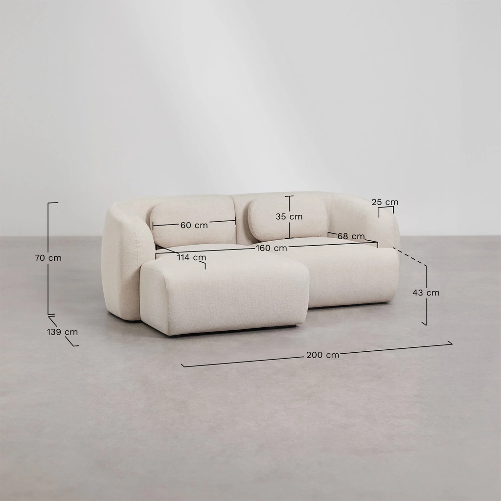 UV HOME 2-piece left modular chaise longue sofa in chenille Coquette
