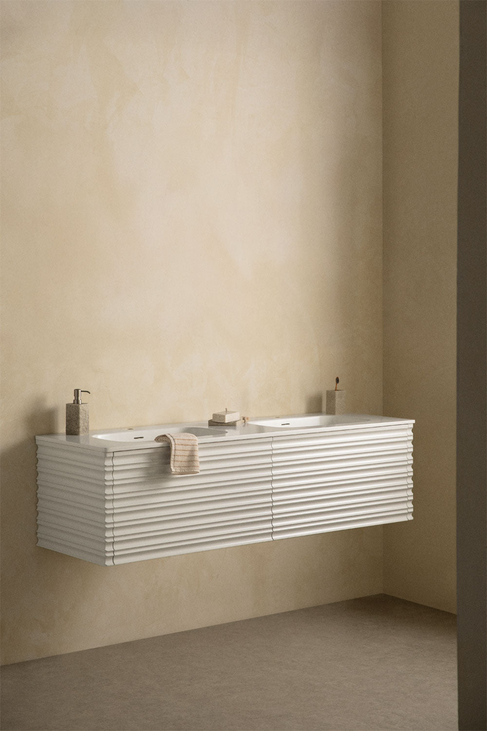 UV HOME Noura floating wooden bathroom furniture set with integrated washbasins