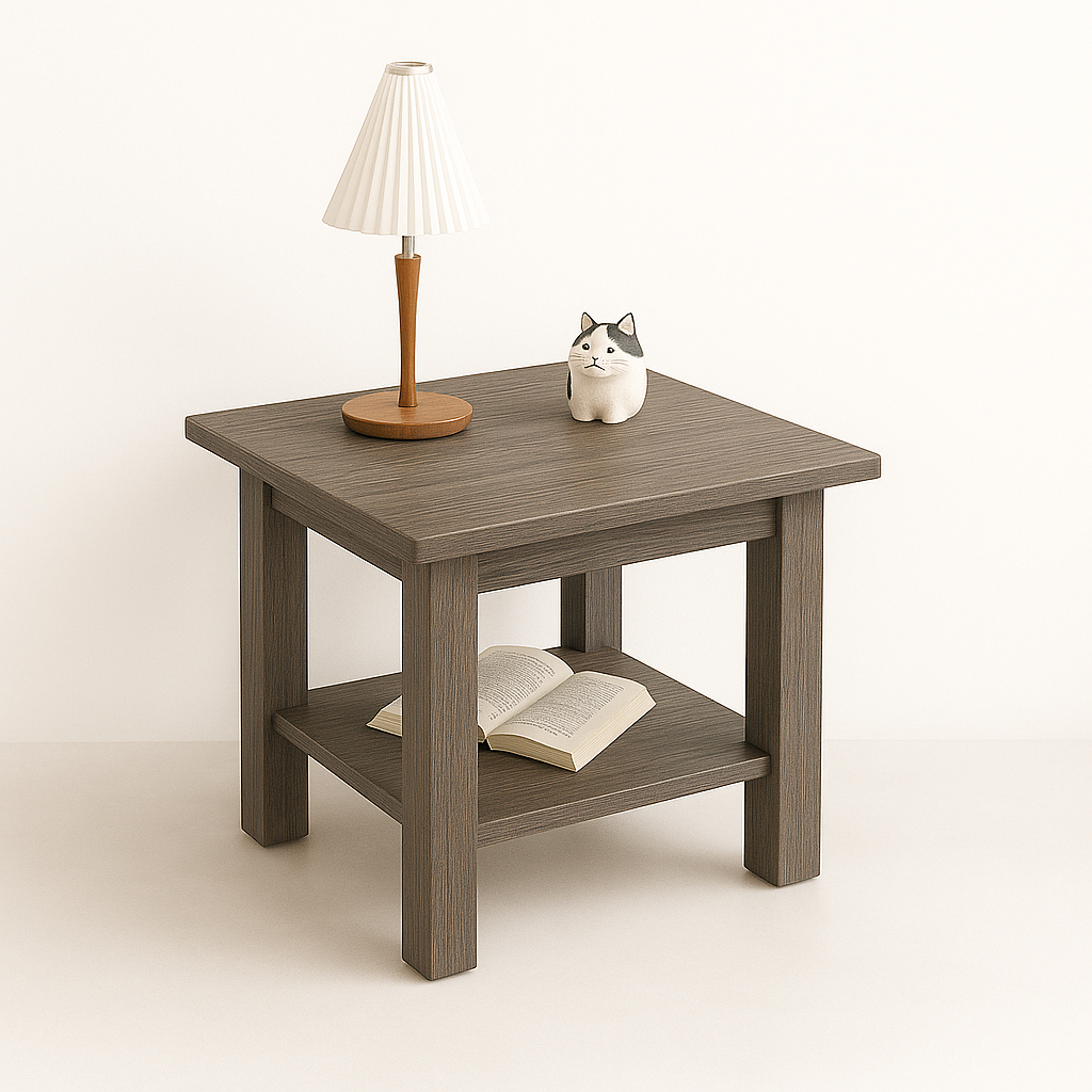 UV HOME Simple Wooden Bedside Table – Solid Wood Double-Layer Nightstand, Sofa Side Table for Bedroom or Living Room