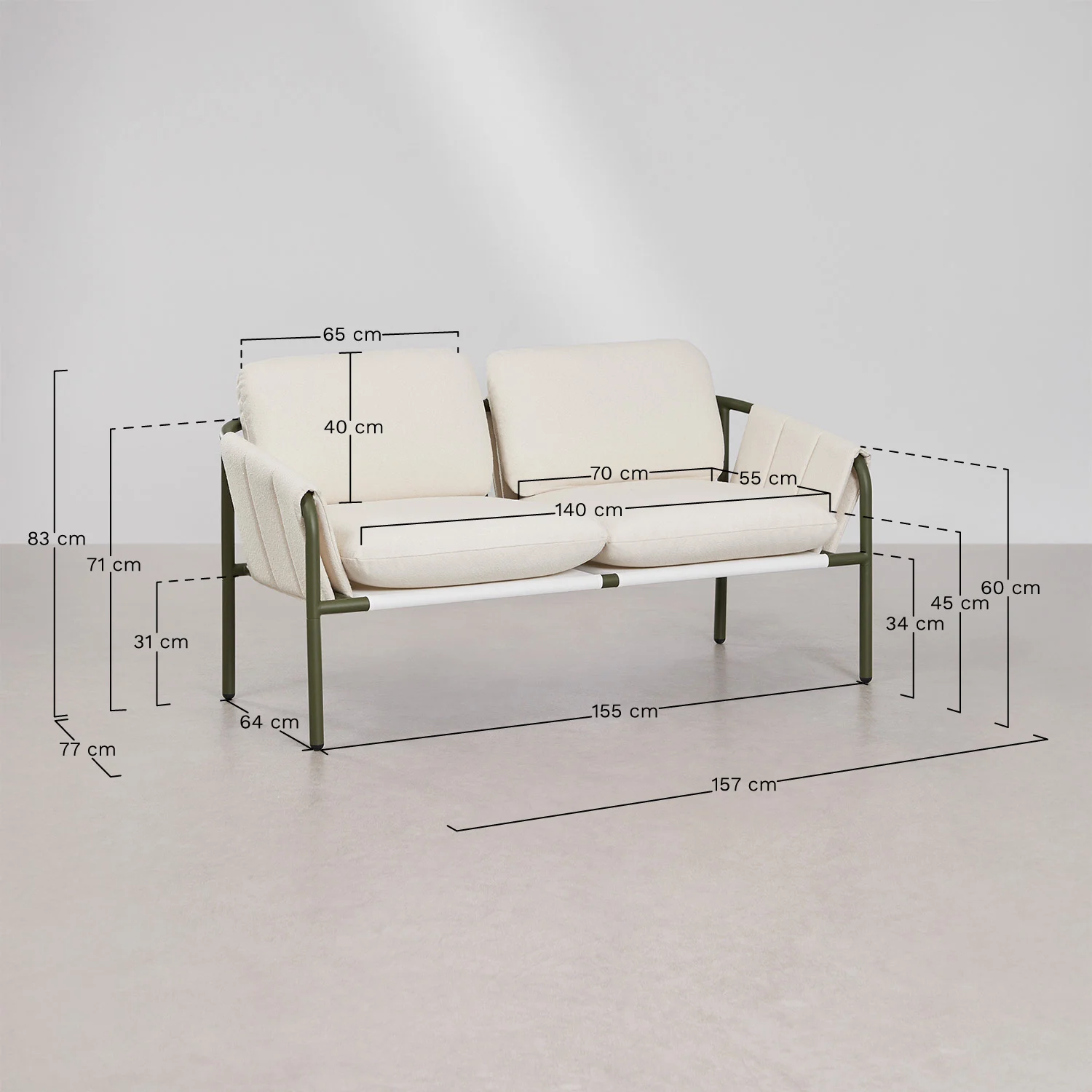 UV HOME Zunika Upholstered 2-Seater Garden Sofa with Steel Frame