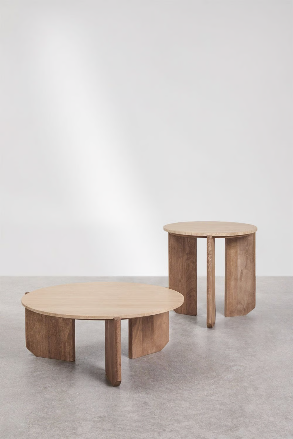 UV HOME Lavinia Set of 2 Round Coffee Tables – Natural Stone & Mango Wood