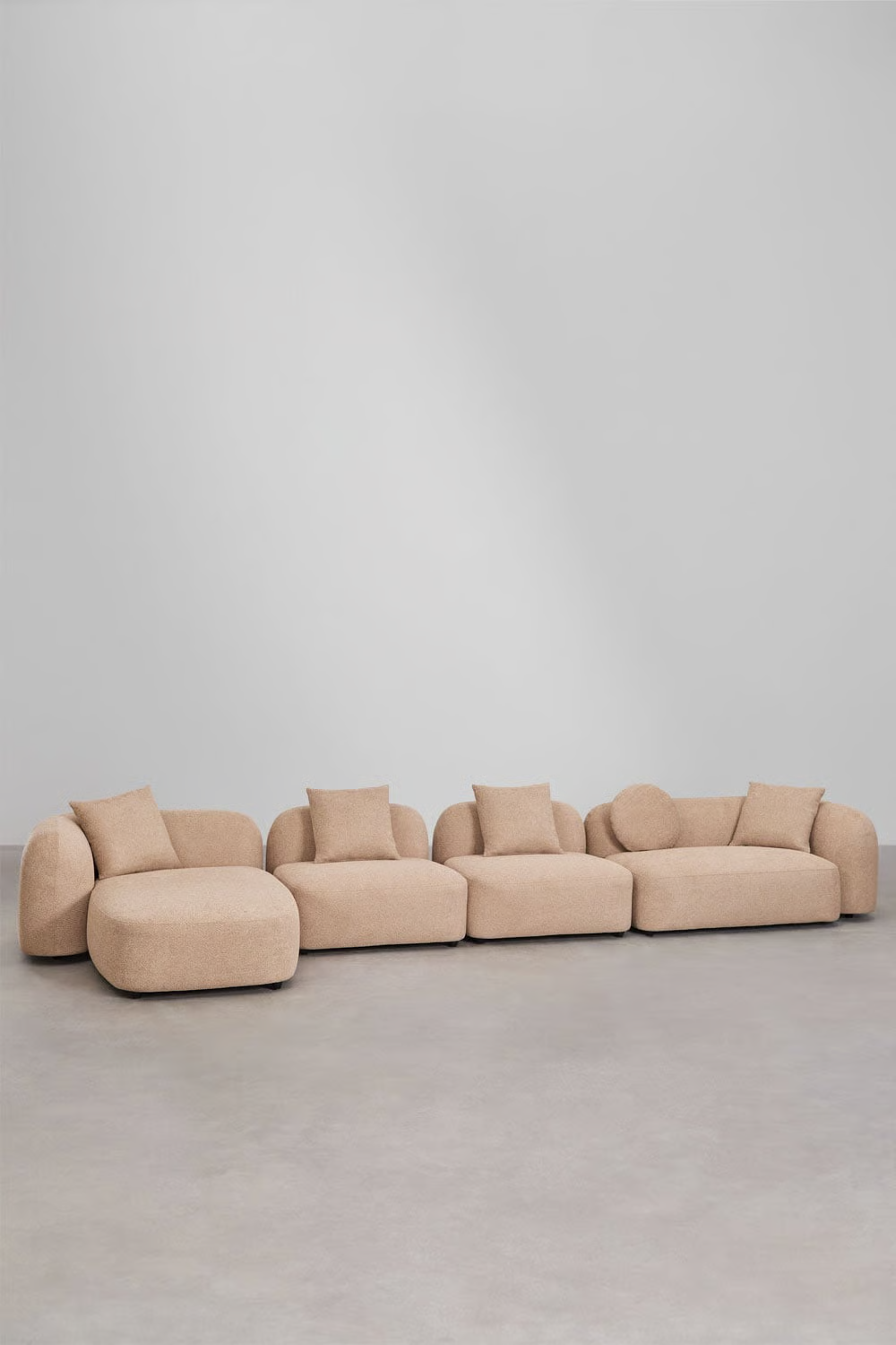 UV HOME Modular 4-piece chaise longue sofa left in Coco chenille