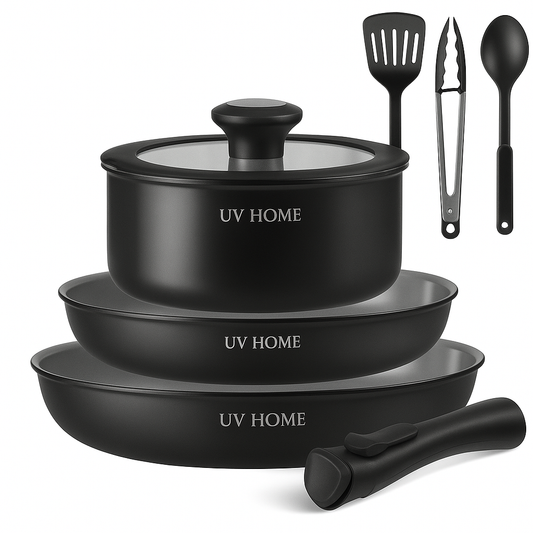 UV HOME Ceramic Non-Stick Cookware Set with Detachable Handle