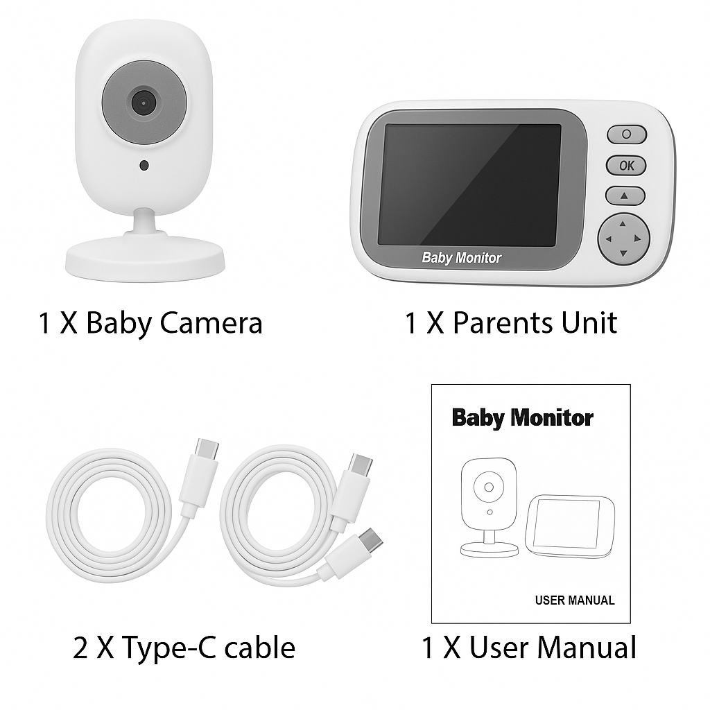 UV HOME – 3.5" Video Baby Monitor with Night Vision, 2-Way Audio, Temperature Sensor & Security Camera