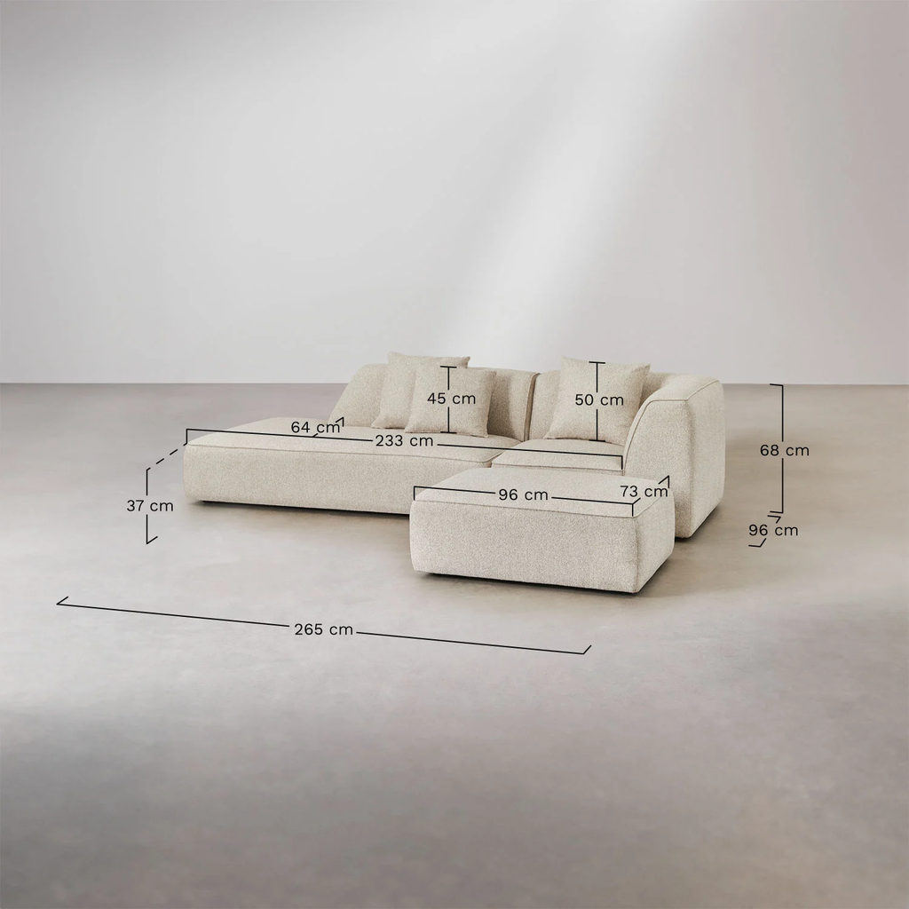 UV HOME Cardea 2-piece modular corner sofa with chaise longue left and upholstered pouf