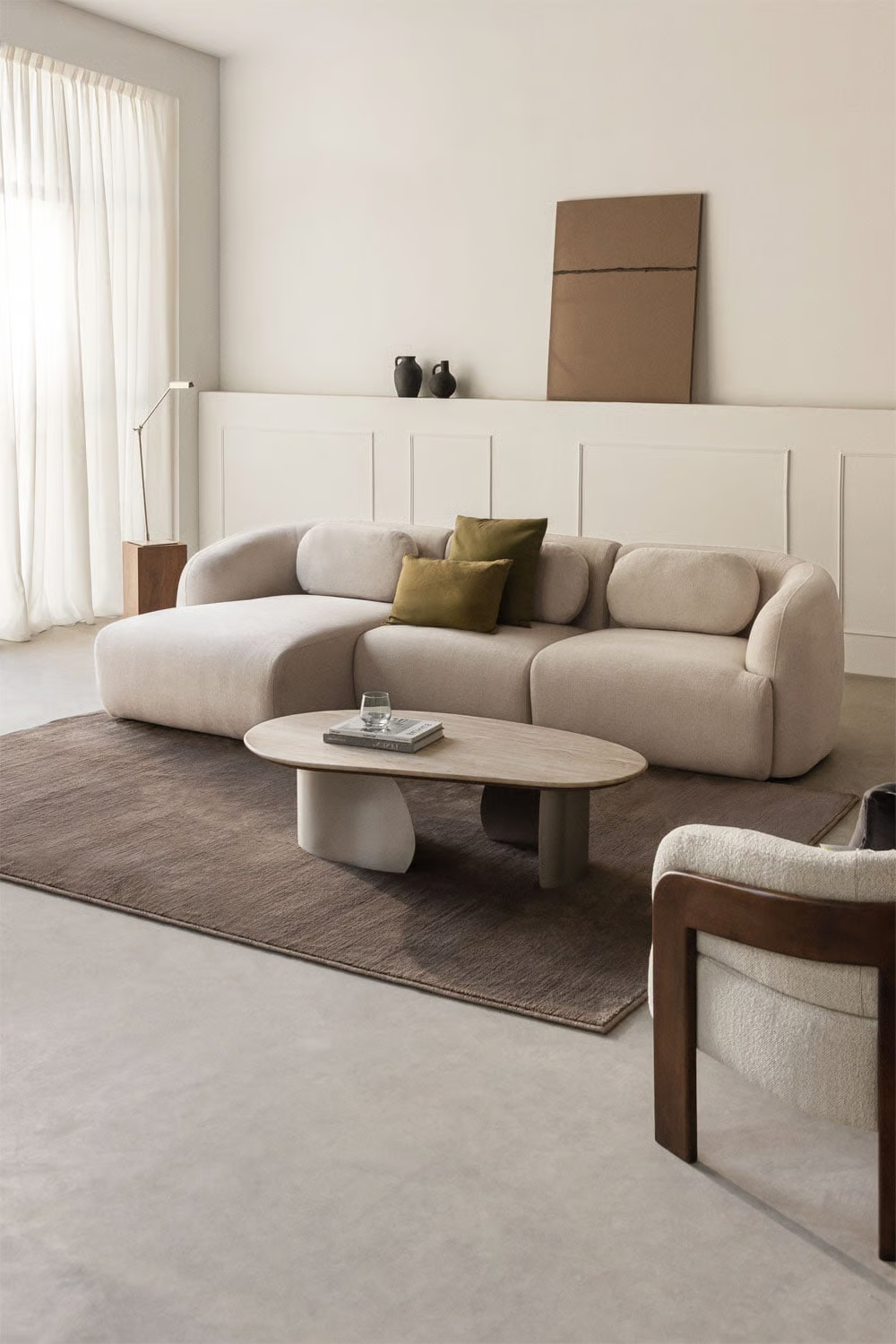 UV HOME 3-piece left chaise longue modular sofa in chenille Coquette