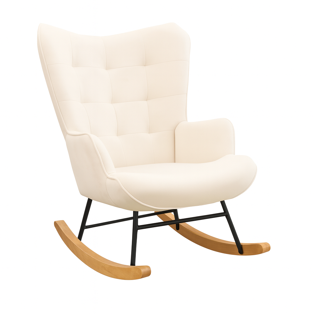 UV Home Modern Upholstered Rocking Chair with Tufted Backrest