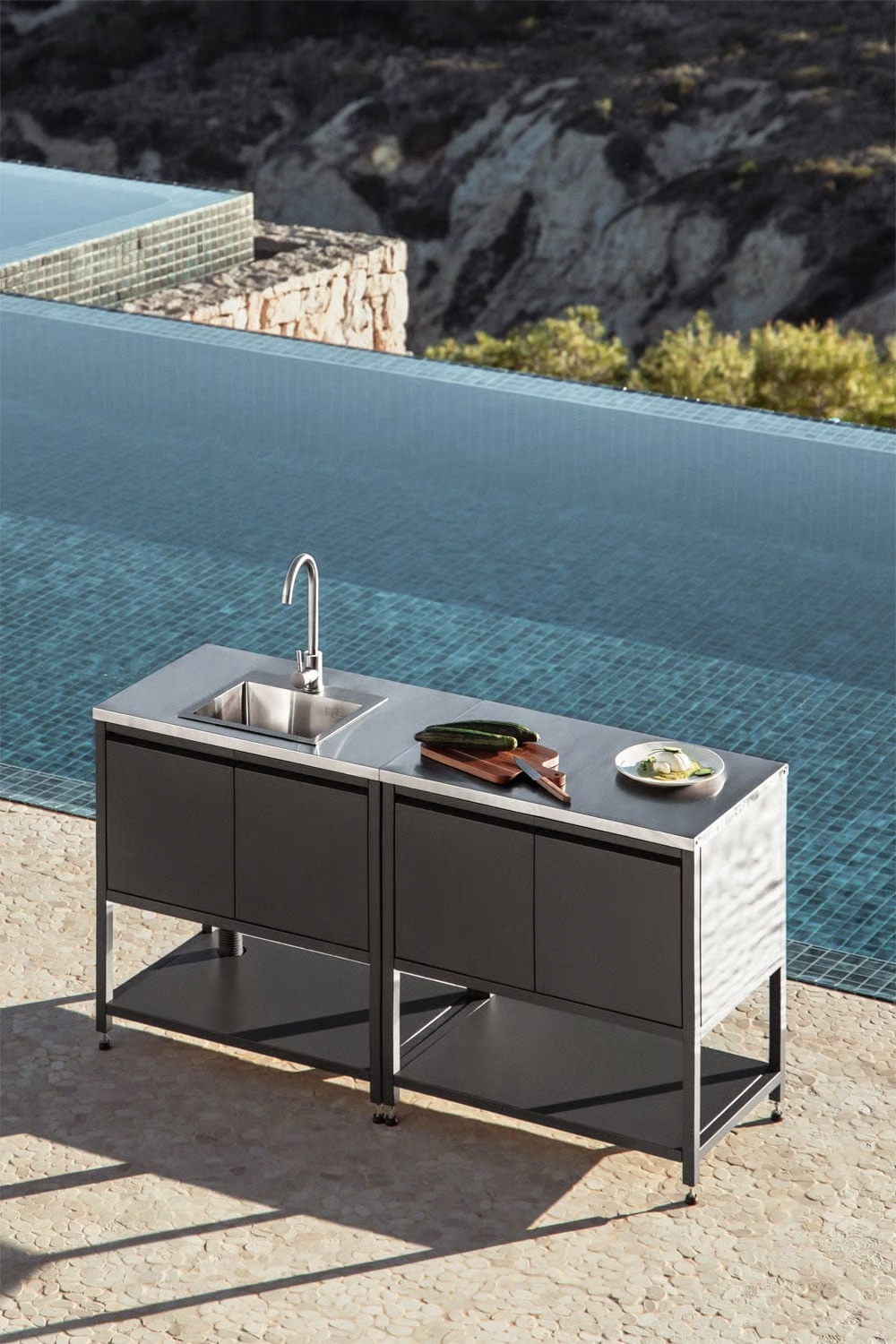 UV HOME 2-Piece Modular Outdoor Kitchen with Sink and Storage in Savona Steel