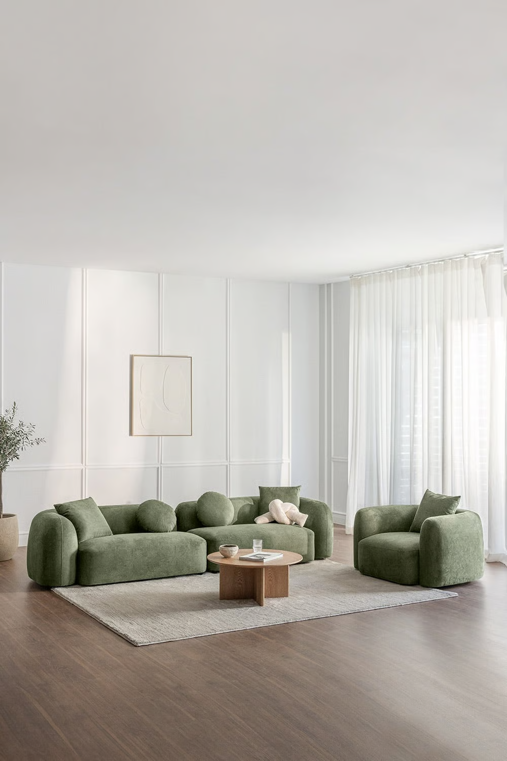 UV HOME Living room set with 2-piece modular sofa and armchair in Coco chenille