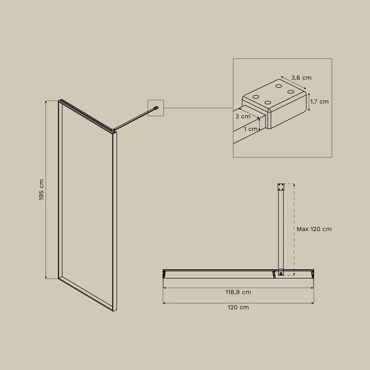 UV HOME Fixed Shower Screen with 5 mm Tempered Glass and Trafalgar Aluminum