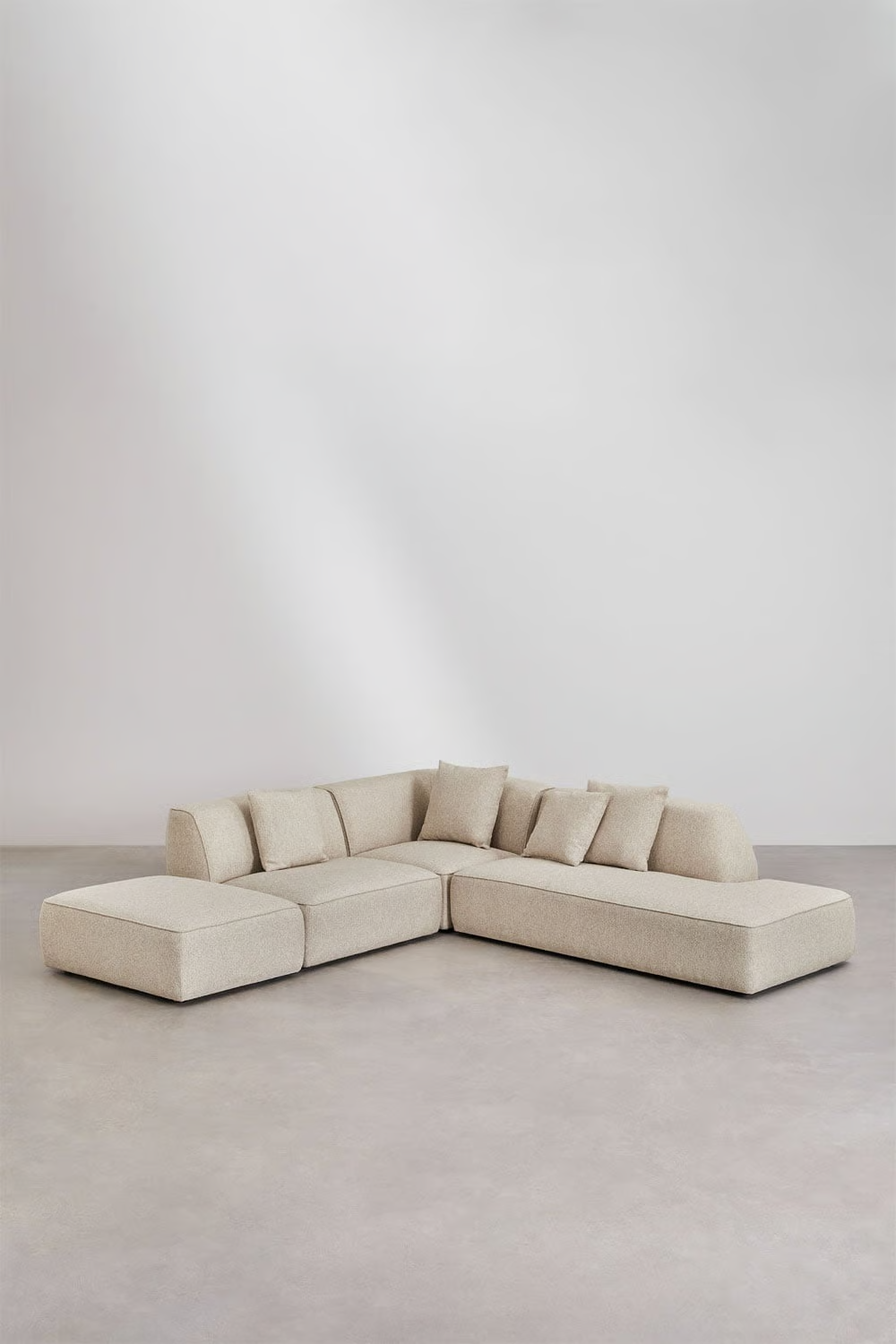 UV HOME Cardea 3-piece modular corner sofa with chaise longue right and upholstered pouf