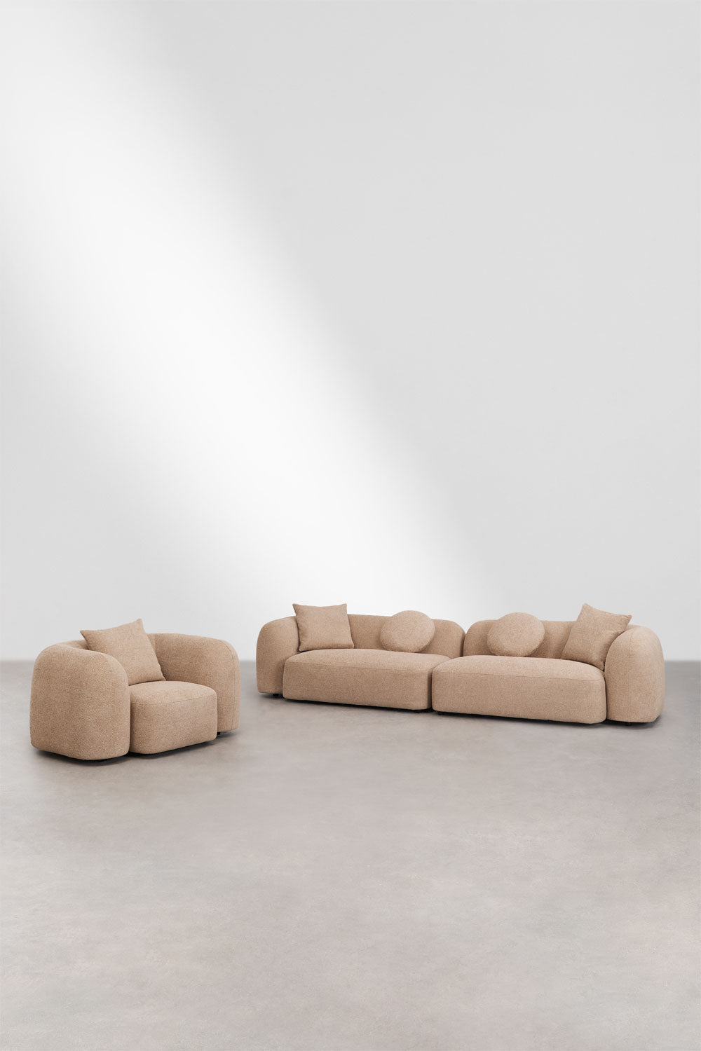 UV HOME Living room set with 2-piece modular sofa and armchair in Coco chenille
