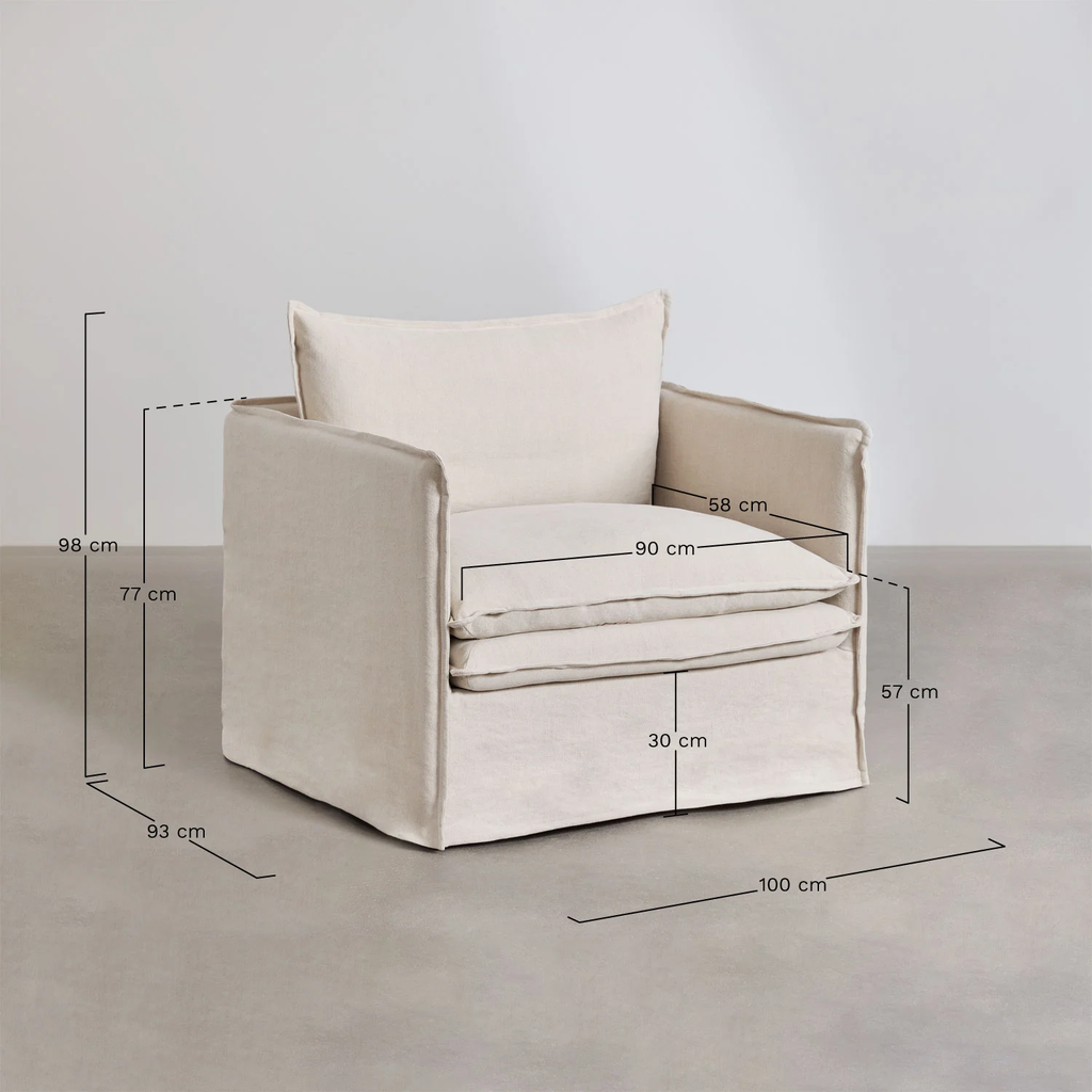 UV HOME Grace linen and cotton armchair and pouf set