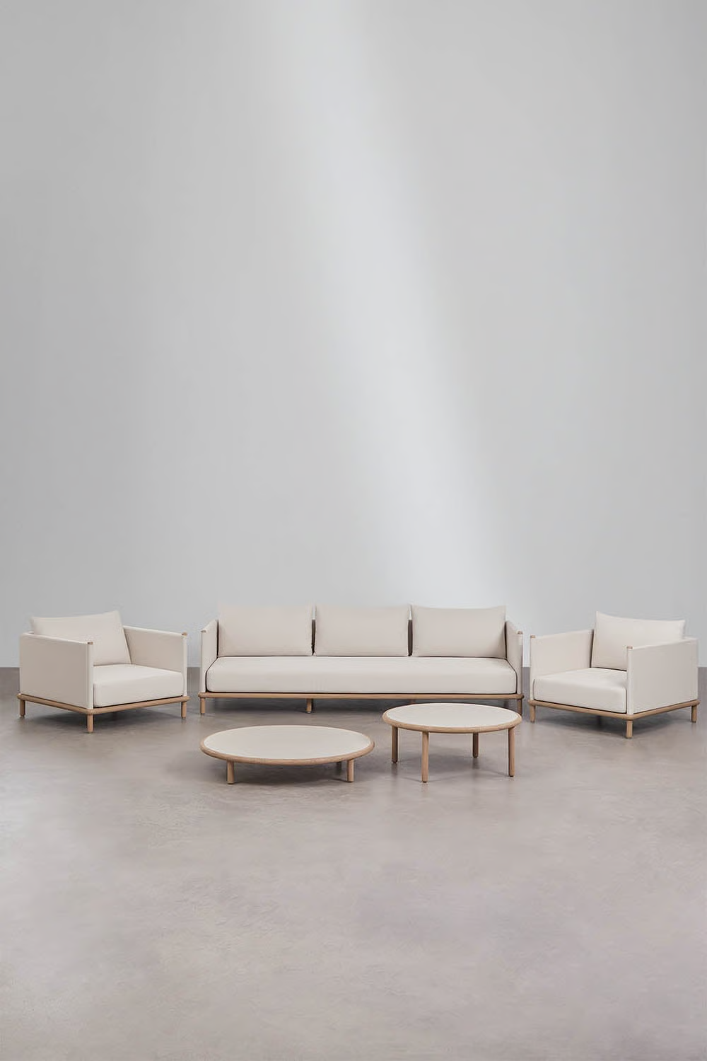 UV HOME Garden set with 3-seater sofa, 2 armchairs and 2 round coffee tables made of acacia wood Olivia