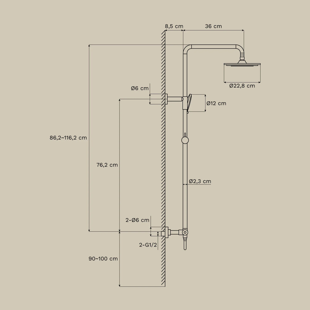 UV HOME Orveta thermostatic shower column in brass