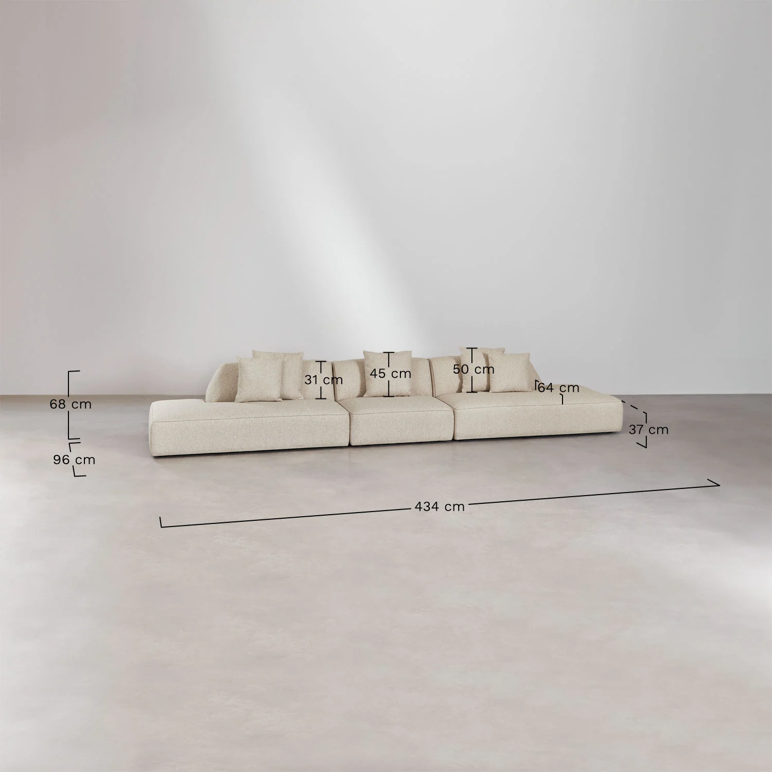 Cardea 3-piece modular sofa with double upholstered chaise longue