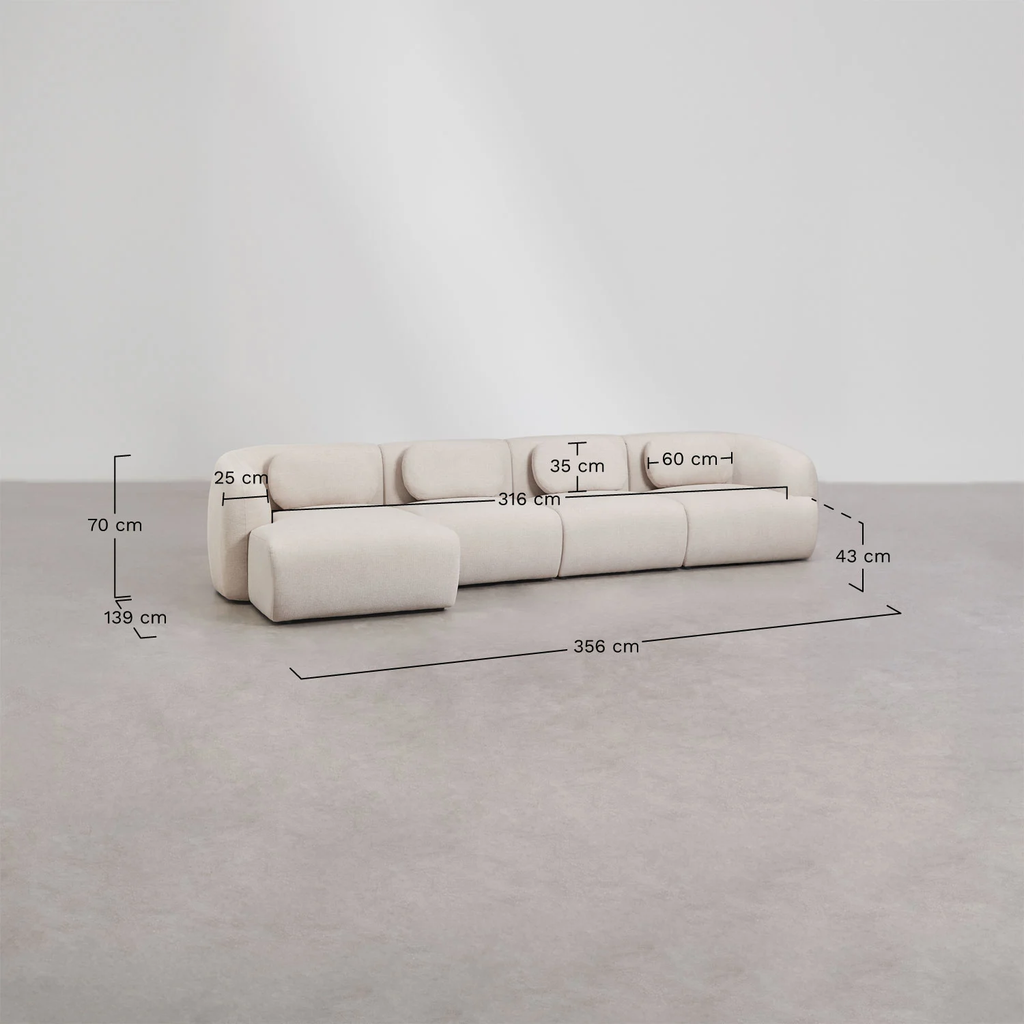 UV HOME 4-piece left modular chaise longue sofa in chenille Coquette