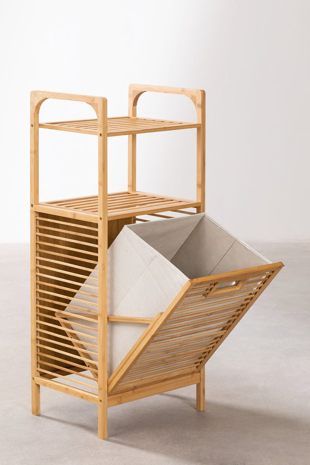 UV HOME Lauren Bamboo Laundry Basket with Shelf