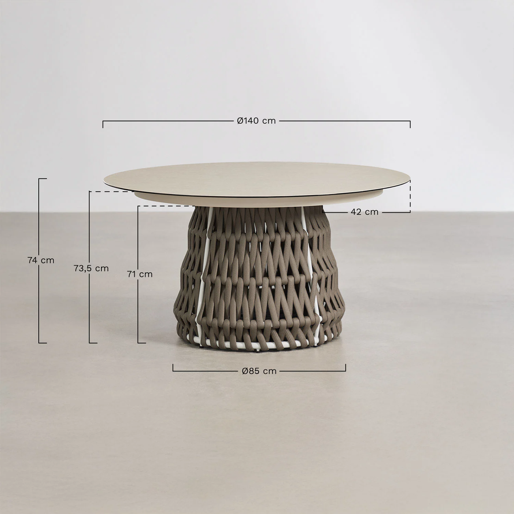UV HOME Round garden table Ø140 cm made of ceramic and braided rope Tevary