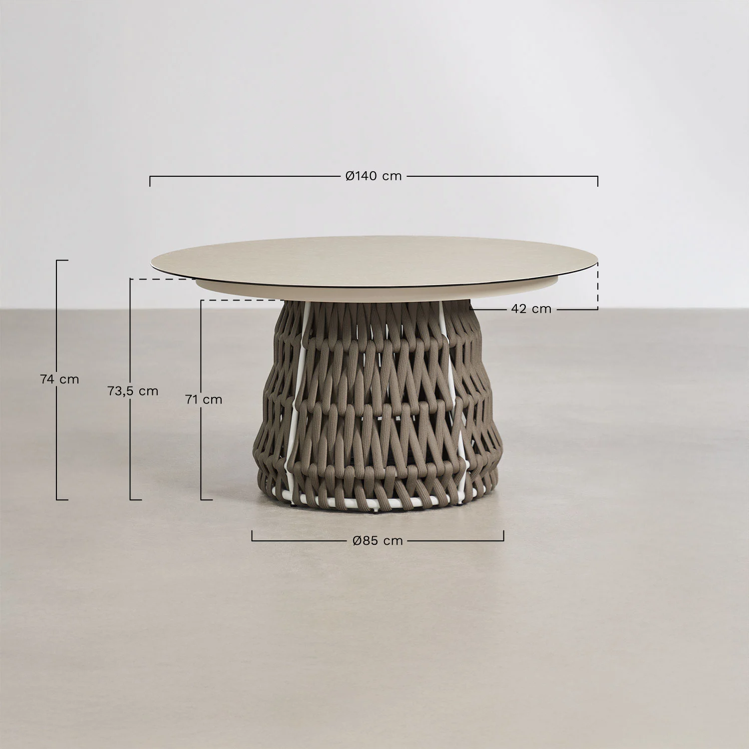 UV HOME Round garden table Ø140 cm made of ceramic and braided rope Tevary