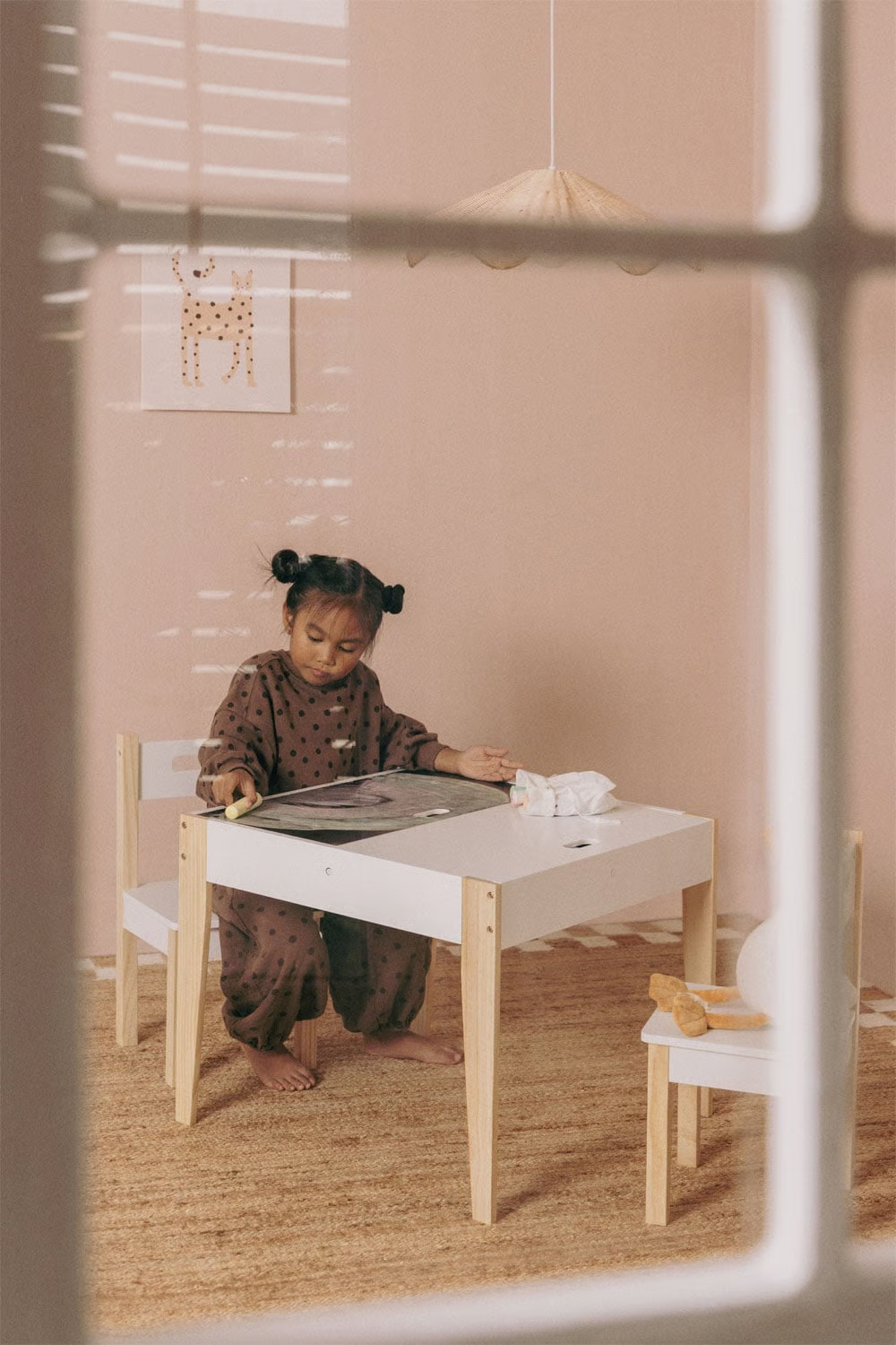 UV Home Set of chalk table with storage and 2 chairs in MDF and pine wood Belfy Kids
