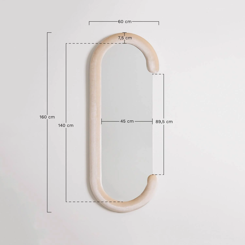 UV HOME Oval wall mirror 60x160 cm in Jasnon velvet