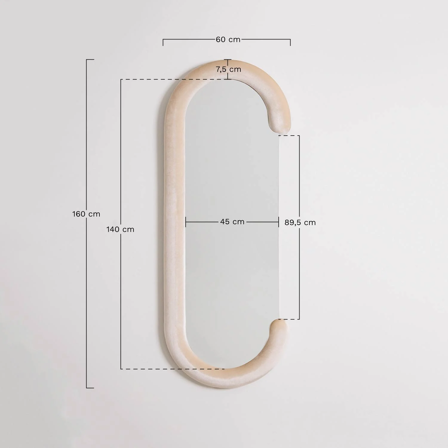 UV HOME Oval wall mirror 60x160 cm in Jasnon velvet