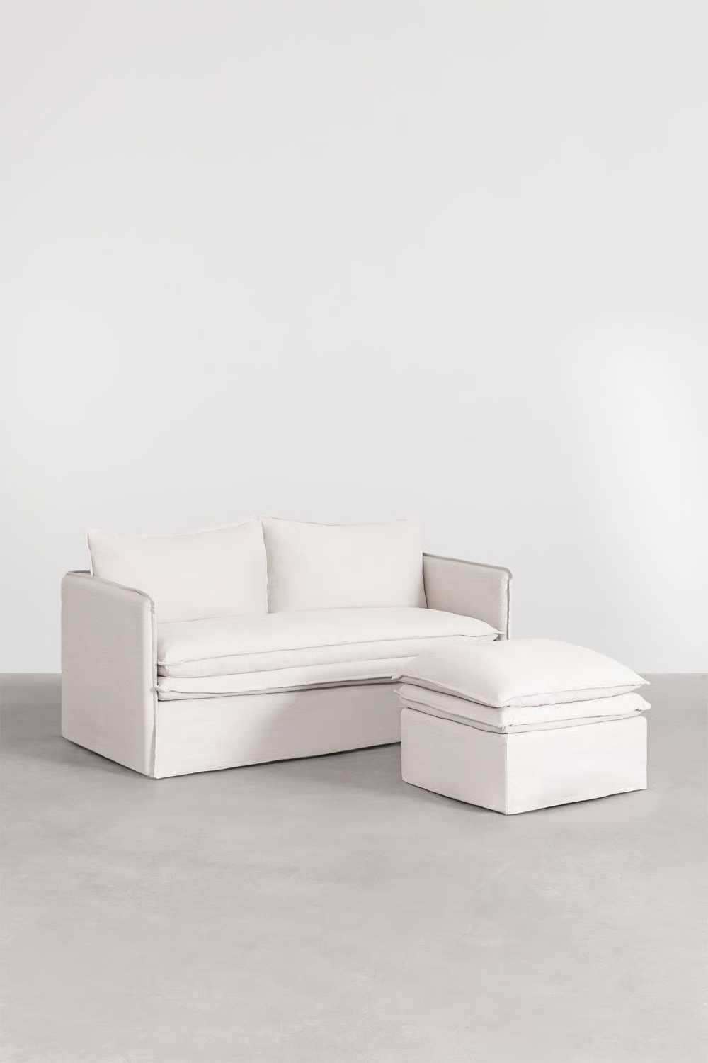 UV HOME Grace linen and cotton living room set with 2-seater sofa and pouf