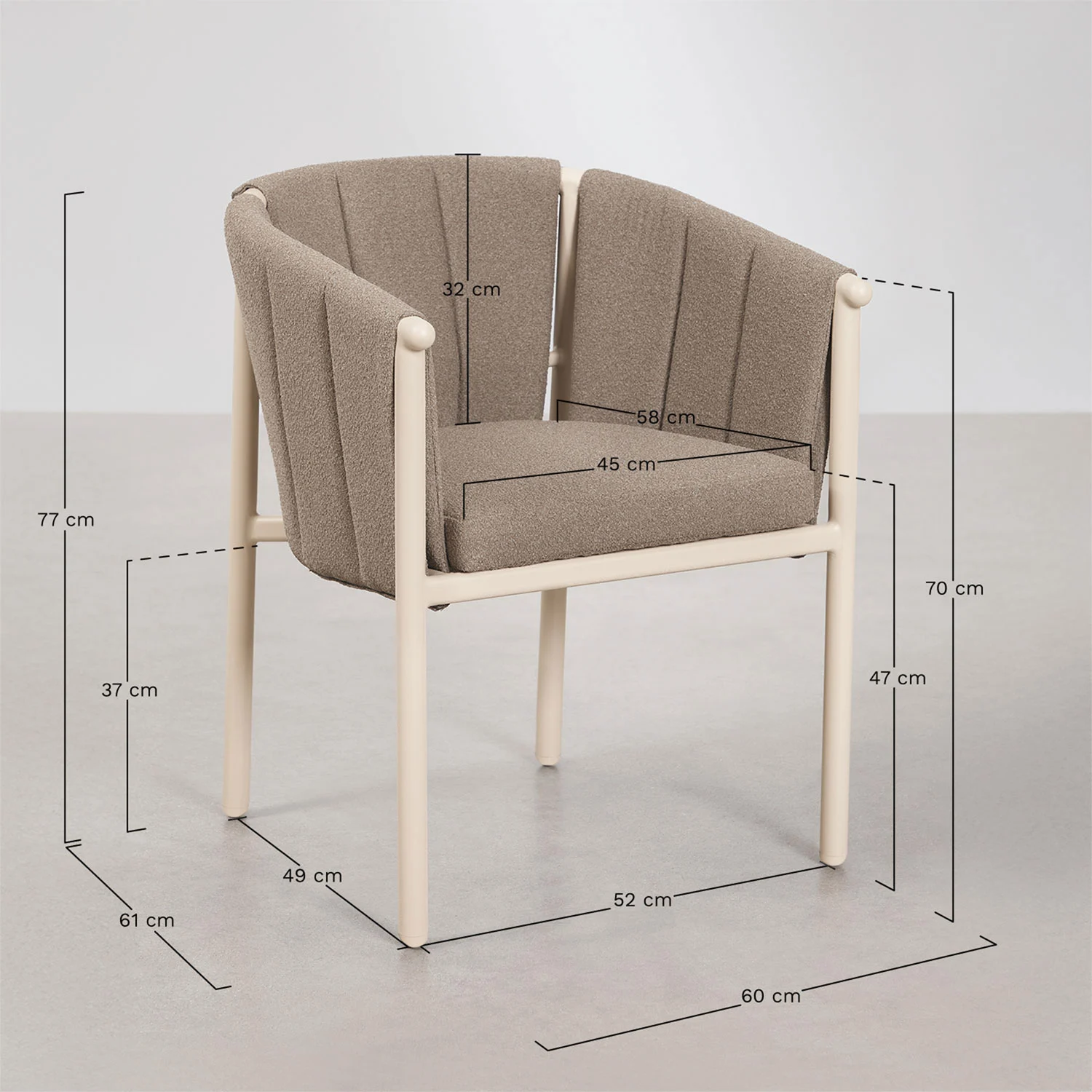 UV HOME Boleni Garden Chair with Armrests (Bouclé & Aluminium)