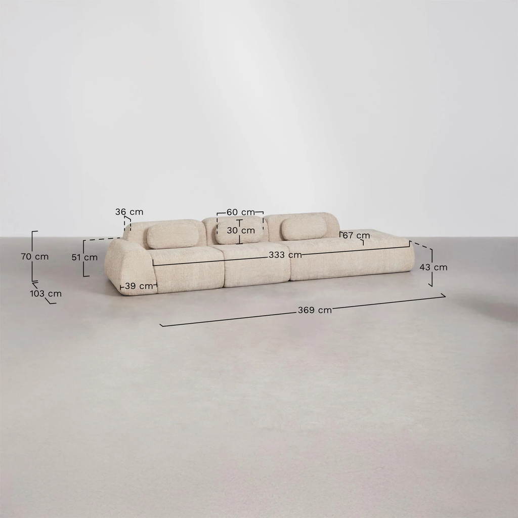 UV HOME Modular 3-part corner sofa with right couch in vacuum-packed chenille Merida
