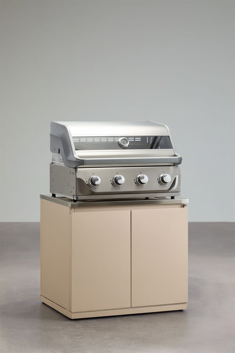 UV HOME 3-Piece Modular Outdoor Kitchen with Sink and 4-Burner Gas Barbecue in Rivana Steel