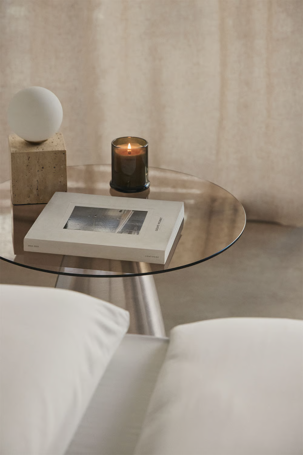 UV HOME Round Bedside Table Ø50 cm in Tempered Glass Mariana