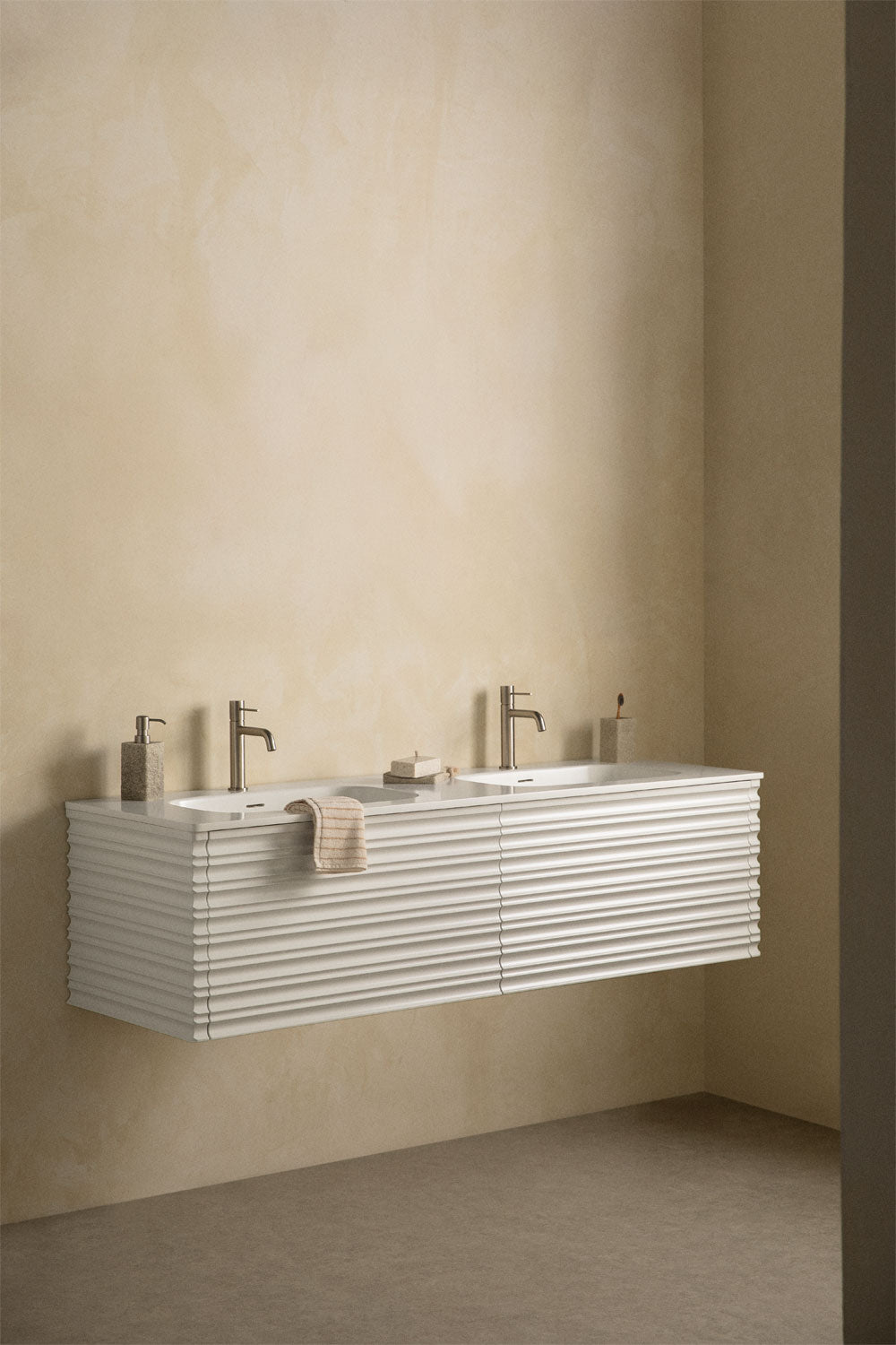 UV HOME Noura floating wooden bathroom furniture set with integrated washbasins