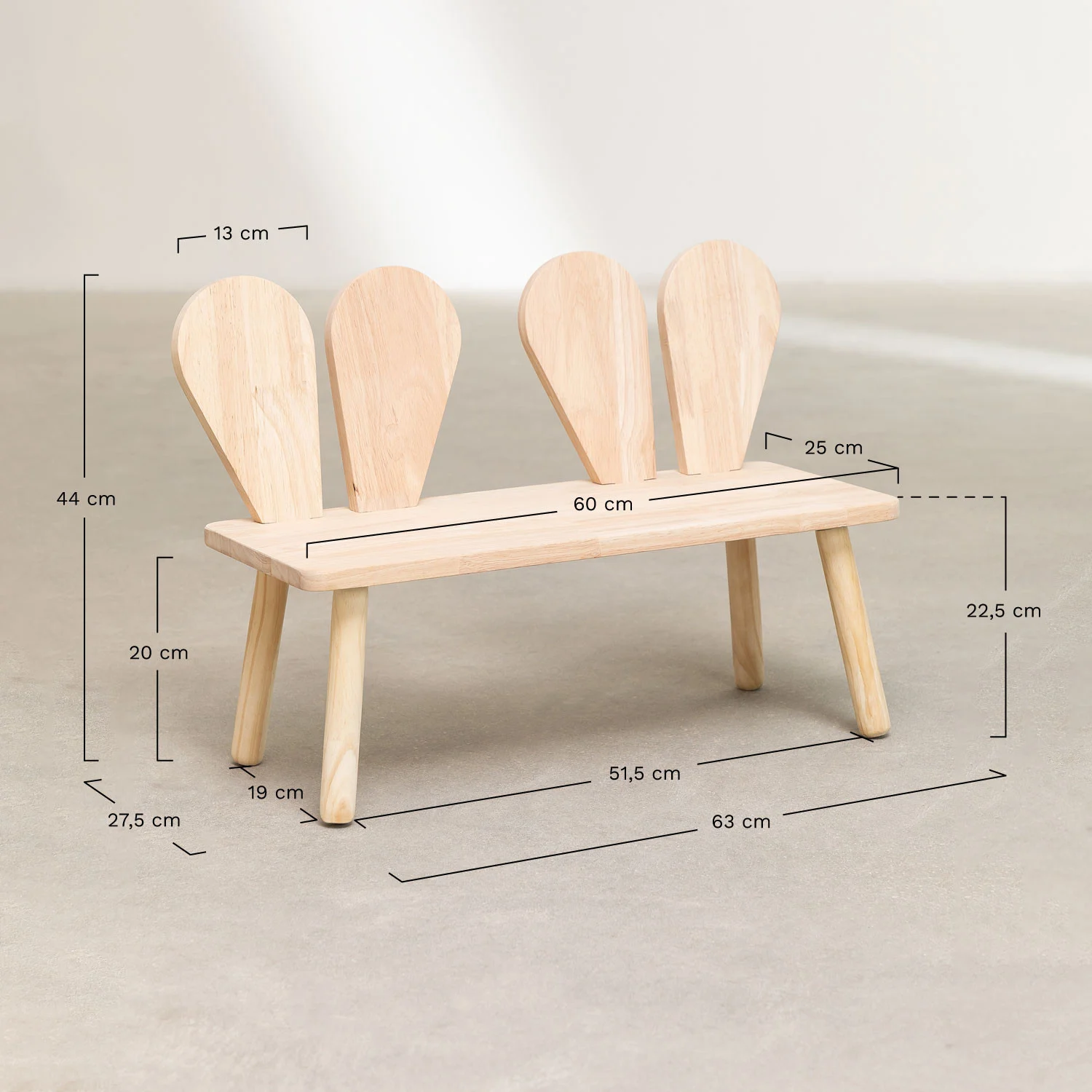 UV Home Buny Kids wooden bench in pine wood