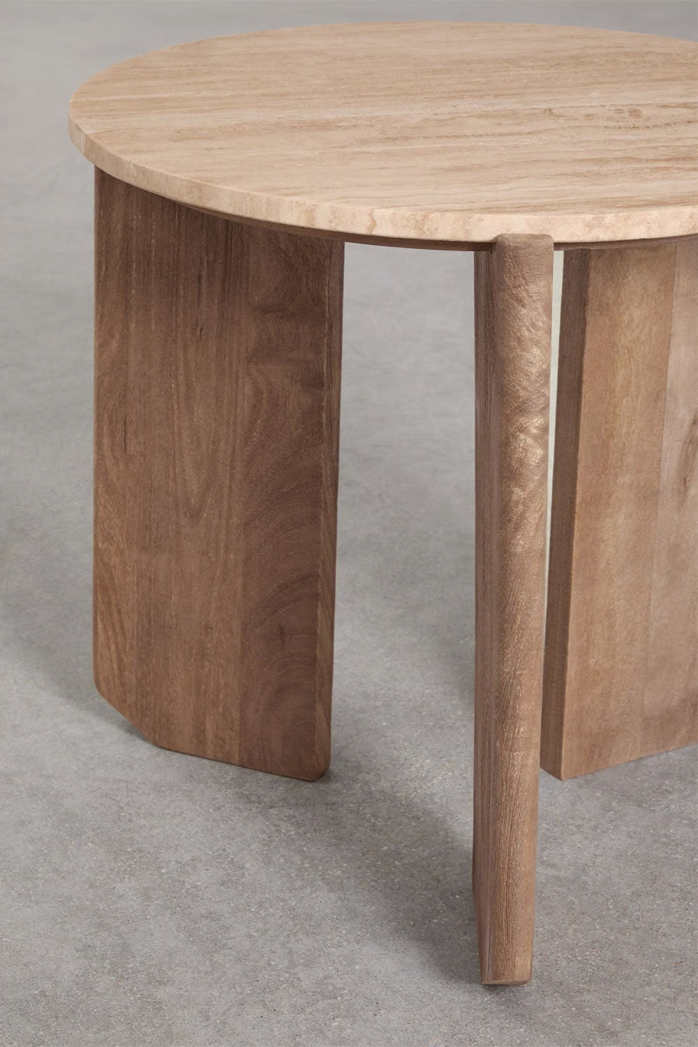 UV HOME Lavinia Set of 2 Round Coffee Tables – Natural Stone & Mango Wood
