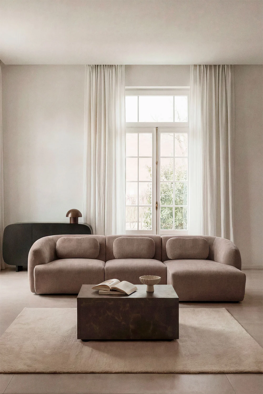 3-piece modular right chaise longue sofa in chenille Coquette