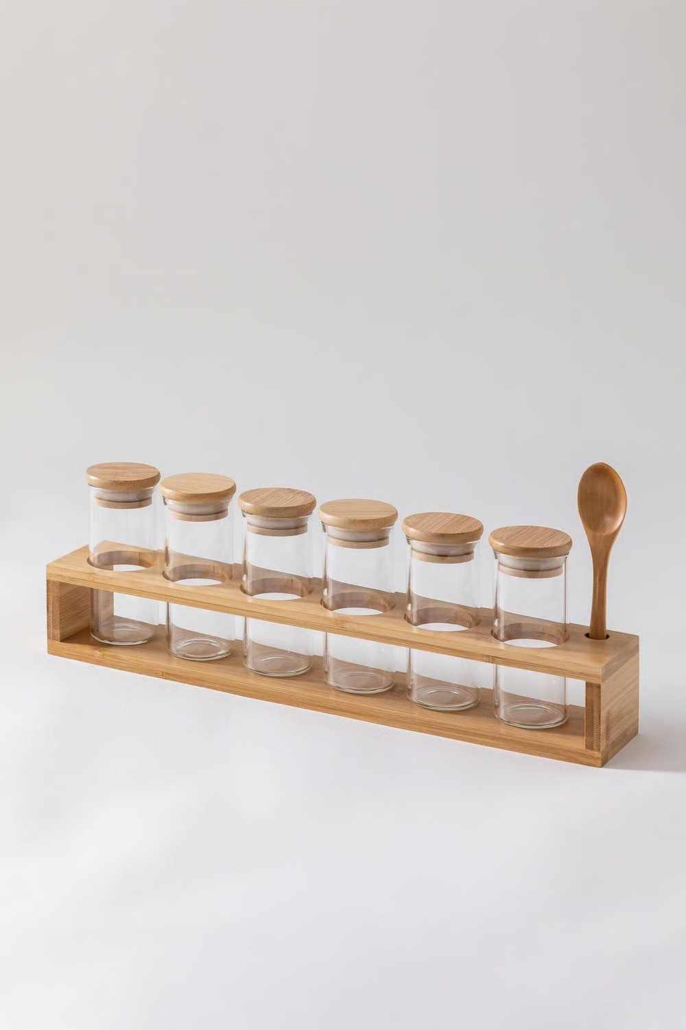 UV HOME Set of 6 Glass and Bamboo Spice Jars with Spoon Seyne