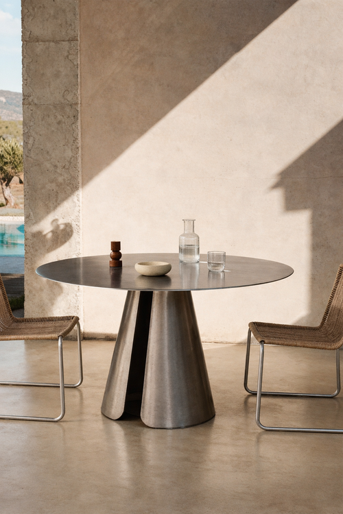 UV Home Baelor Round Dining Table – Stainless Steel