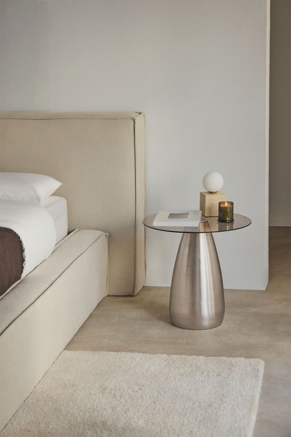 UV HOME Round Bedside Table Ø50 cm in Tempered Glass Mariana