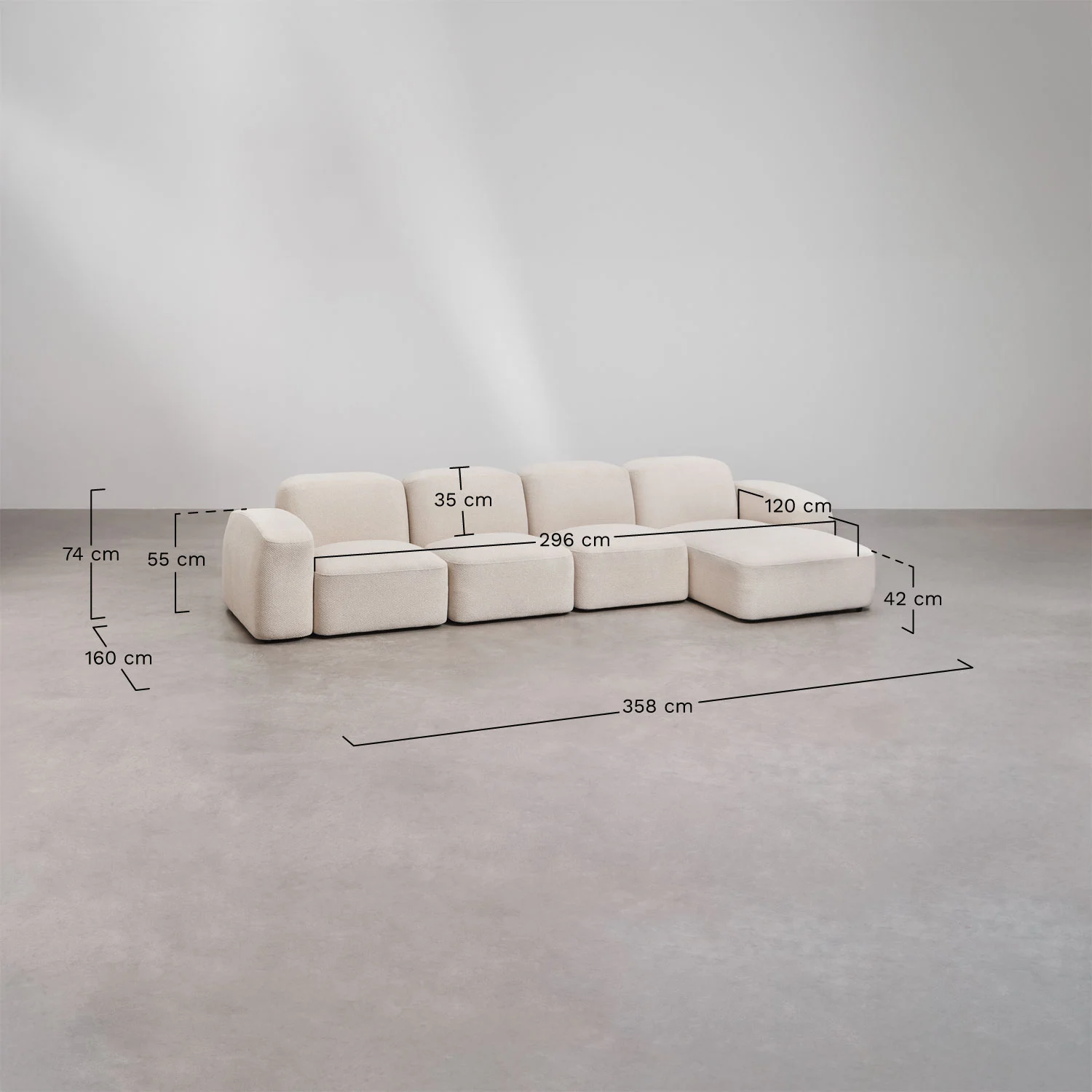 UV HOME Bastian 4-piece chaise longue modular sofa right