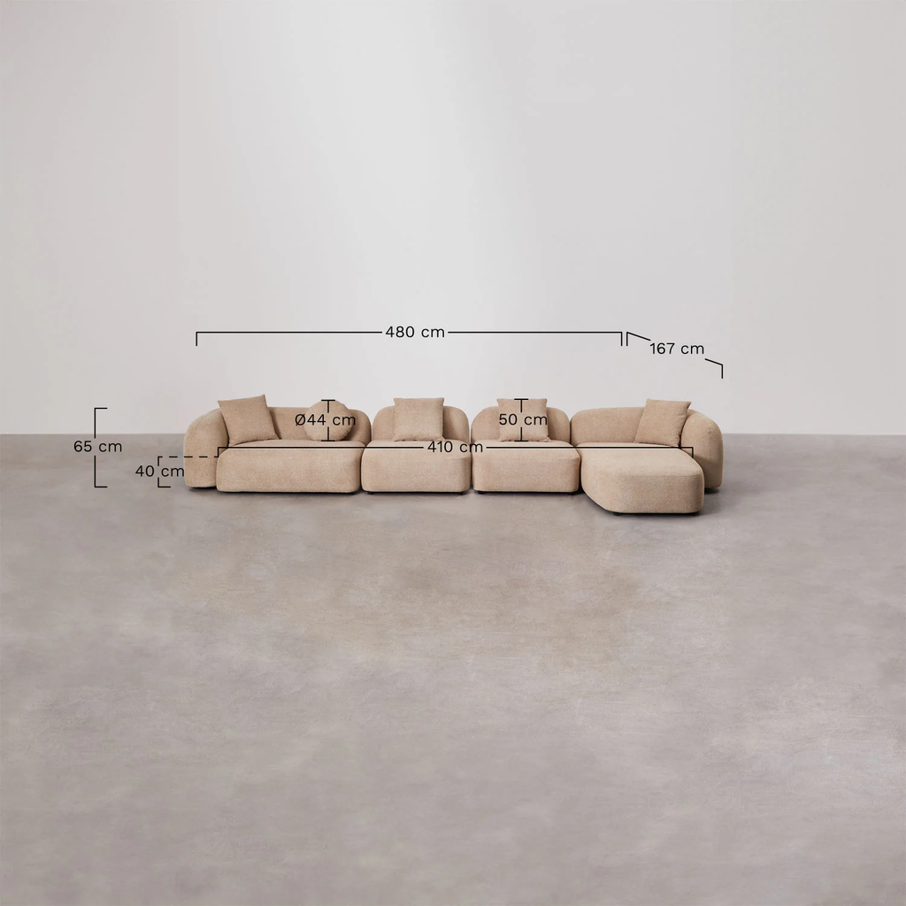 UV HOME Modular sofa with chaise longue right, 4-piece in chenille Coco