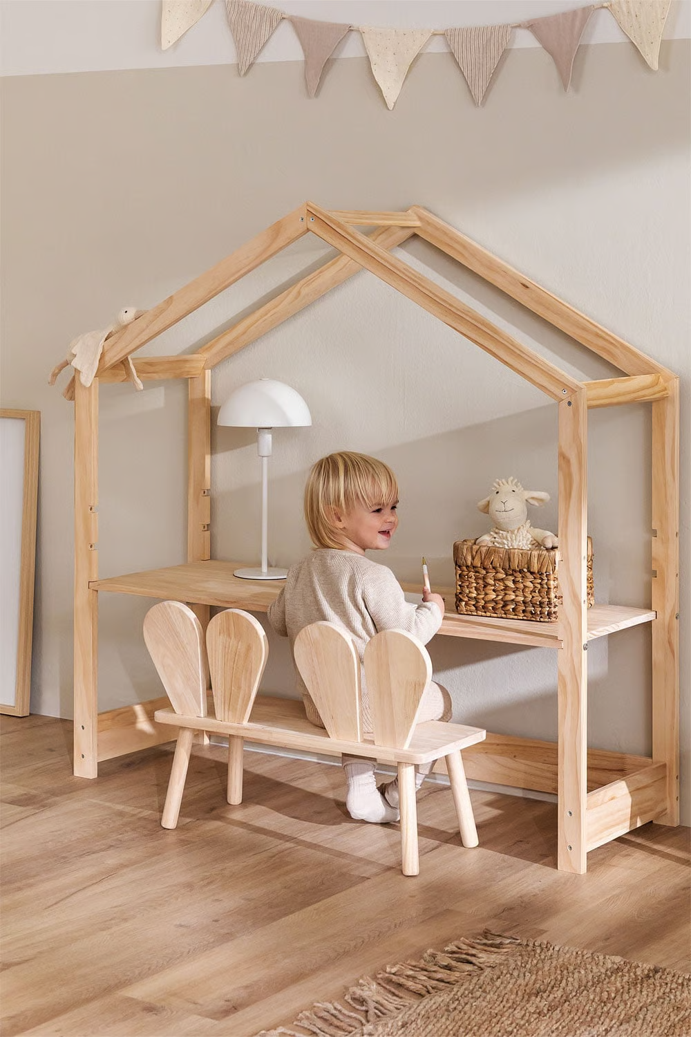 UV Home Height adjustable desk in pine wood Estudi Kids